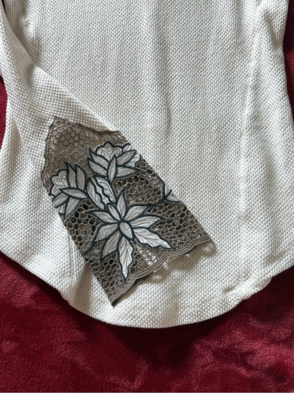 Free People Cream Thermal Scoop Neck Top with Embroidered Bell Cuffs - Picture 6 of 6
